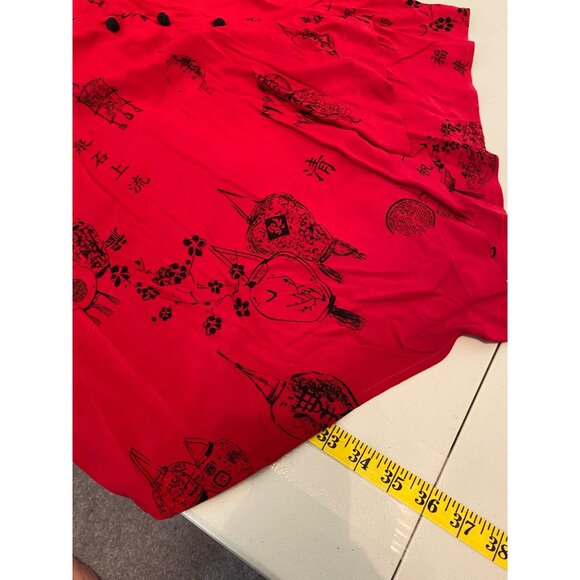 Soft Surroundings Red Tunic Blouse Wrap Black Asian Floral Pattern Large - Picture 3 of 10